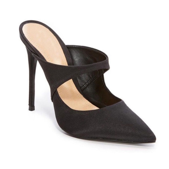 Black Satin Mule Pumps - Picture 4 of 5